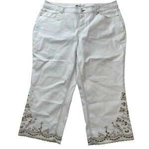 Est. 1946 Denim Women's White Embroidered Crop Jeans High Rise Size 22W (40x22)